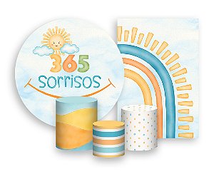 Kit 2 Painéis De Festa + Trio De Capas Cilindro - 365 Sorrisos Azul Aquarela 016