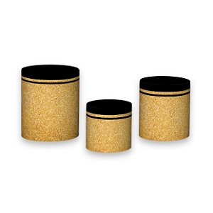 Trio De Capas De Cilindro - Formatura Preto e Dourado Efeito Glitter 004