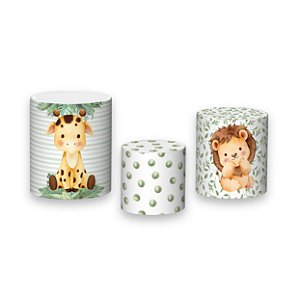 Trio De Capas De Cilindro - Animiais Safari Cute Clean 014