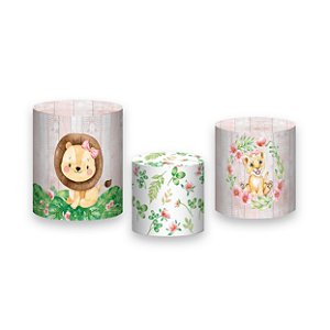 Trio De Capas De Cilindro - Leãozinho Cute Floral 025