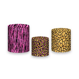 Trio De Capas De Cilindro - Safari Animal Print Efeito Glitter 027