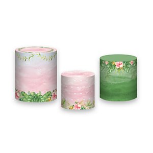 Trio De Capas De Cilindro - Safari Flores Rosa e Verde 052