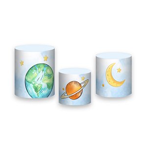 Trio De Capas De Cilindro - Astronauta Planetas Aquarela 005