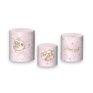 Trio De Capas De Cilindro - Ursa Aviadora Rosa Aquarela 004