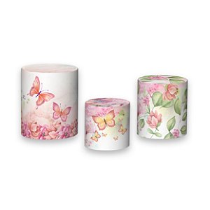 Trio De Capas De Cilindro - Borboletas Rosa Cerejeira 001