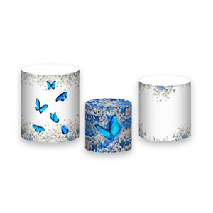 Trio De Capas De Cilindro - Borboletas Azul Floral 005