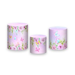 Trio De Capas De Cilindro - Borboletas e Flores Lilás 011