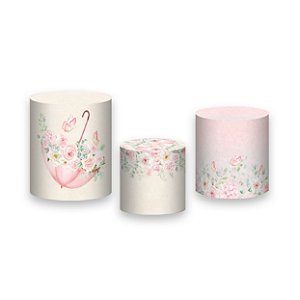 Trio De Capas De Cilindro - Borboletas Aquarela Rosa 015