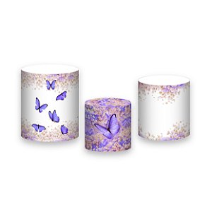 Trio De Capas De Cilindro - Borboletas Lilás Floral 025