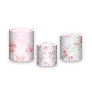 Trio De Capas De Cilindro - Borboletas Floral Rosa e Lilás Suave 026