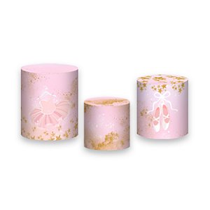 Trio De Capas De Cilindro - Bailarina Rosa Efeito Glitter Dourado 004