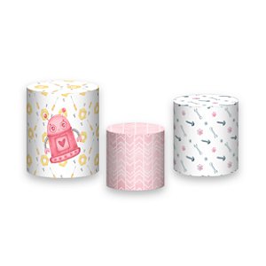 Trio De Capas De Cilindro - Robô Cute Rosa 015