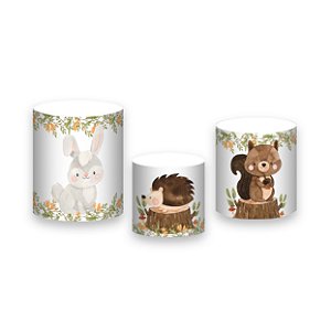 Trio De Capas De Cilindro - Bosque Animais Cute e Folhagens 001