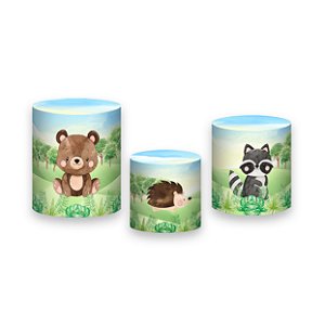 Trio De Capas De Cilindro - Bosque Animais Cute 002