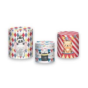 Trio De Capas De Cilindro - Circo Animais Cute Aquarela 011