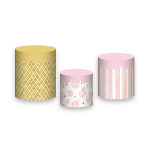 Trio De Capas De Cilindro - Circo Rosa com Dourado 013