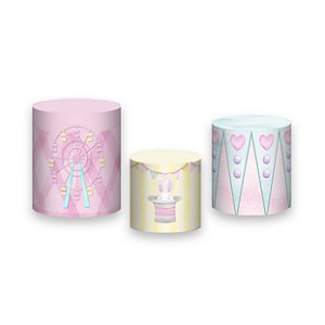 Trio De Capas De Cilindro - Circo Cute Rosa Aquarela 026