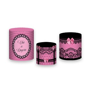 Trio De Capas De Cilindro - Chá de Lingerie Rosa Efeito Renda Preta 003