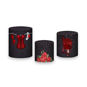 Trio De Capas De Cilindro - Chá de Lingerie Preto com Vermelho 005