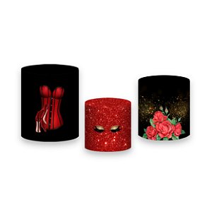 Trio De Capas De Cilindro - Chá de Lingerie Preto com Vermelho Efeito Glitter 007