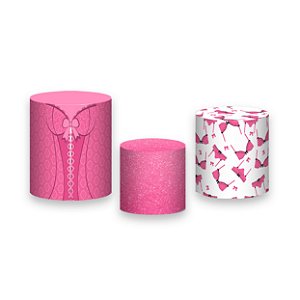 Trio De Capas De Cilindro - Chá de Lingerie Pink Efeito Glitter 011