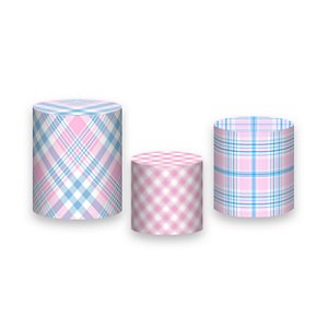 Trio De Capas De Cilindro - Xadrez Azul e Rosa Candy 006