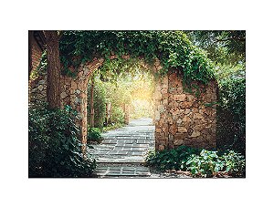 Fundo Fotográfico 2,20 x 1,50 - Jardim Arco Folhagens 006