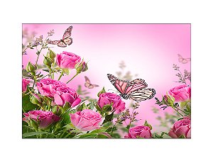 Fundo Fotográfico 2,20 x 1,50 - Rosas e Borboletas 022