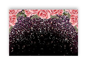 Fundo Fotográfico 2,20 x 1,50 - Flores Efeito Glitter Rosa e Dourado 124