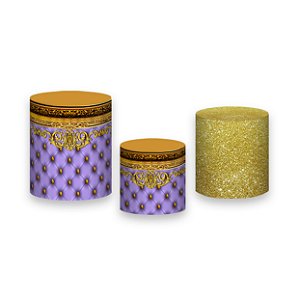 Trio De Capas De Cilindro - Capitonê Lilás e Dourado Efeito Glitter 011