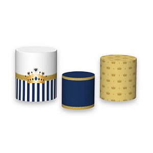 Trio De Capas De Cilindro - Capitonê Azul Marinho e Dourado 012