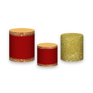 Trio De Capas De Cilindro - Realeza Vermelho e Dourado Efeito Glitter 013