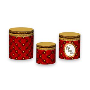 Trio De Capas De Cilindro - Capitone Vermelho e Dourado 015