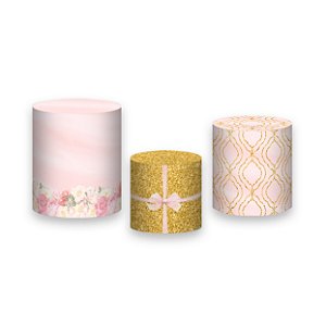 Trio De Capas De Cilindro - Realeza Rosa Cady com Flores 022