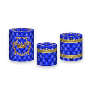 Trio De Capas De Cilindro - Realeza Capitonê Azul com Dourado 034