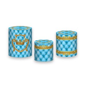 Trio De Capas De Cilindro - Realeza Capitonê Azul Suave com Dourado 035