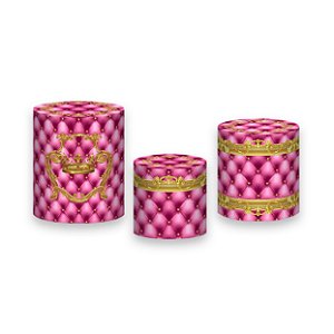 Trio De Capas De Cilindro - Realeza Capitonê Pink com Dourado 036