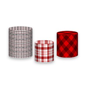 Trio De Capas De Cilindro - Bosque Xadrez Vermelho 001