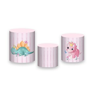 Trio De Capas De Cilindro - Dinossauros Rosa Aquarela 003