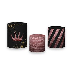 Trio De Capas De Cilindro - A Dona Efeito Rosa Metalizado 001