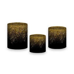 Trio De Capas De Cilindro - Preto com Efeito Glitter Dourado 003