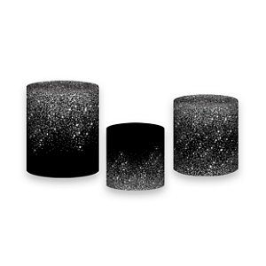 Trio De Capas De Cilindro - Preto com Efeito Glitter Prateado 004