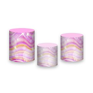 Trio De Capas De Cilindro - Rosa Efeito Brilhos 009