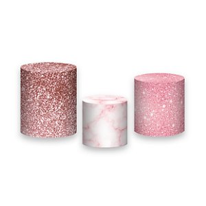 Trio De Capas De Cilindro - Efeito Glitter e Mármore Rose 011