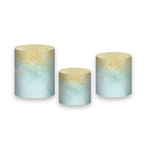 Trio De Capas De Cilindro - Efeito Glitter Azul Esverdeado e Dourado 014