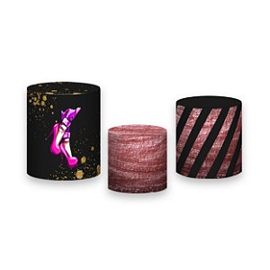 Trio De Capas De Cilindro - Festa da Patroa Efeito Glitter Rosa 017