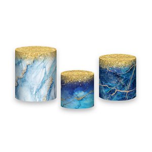 Trio De Capas De Cilindro - Efeito Mármore Azul e Dourado 021