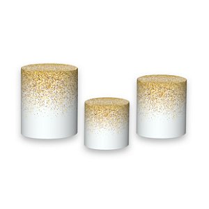 Trio De Capas De Cilindro - Branco com Efeito Glitter Dourado 023