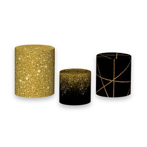 Trio De Capas De Cilindro - Preto com Efeito Glitter Dourado 024