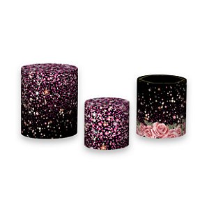 Trio De Capas De Cilindro - Efeito Glitter Pink com Flores 025